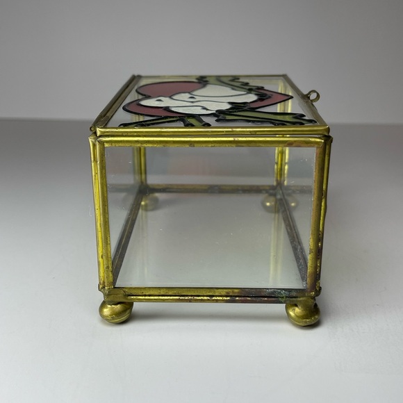 Vintage stained glass brass jewelry trinket box - Picture 5 of 11